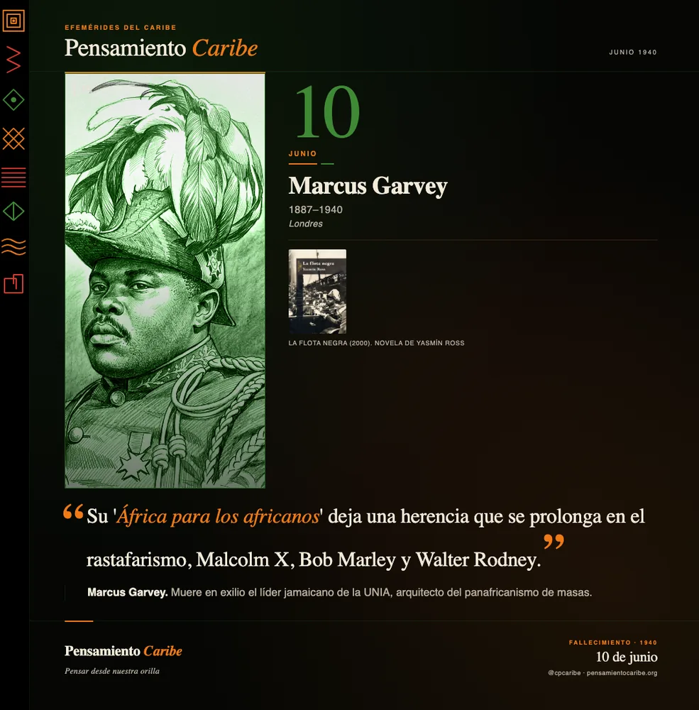Efeméride: Marcus Garvey, 10 de junio de 1940. Londres. Líder panafricanista y fundador del movimiento rastafari.