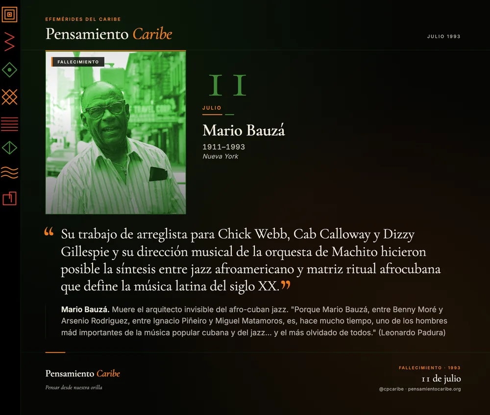 Efeméride: Mario Bauzá, 11 de julio de 1993. Nueva York. Padre del afro-cuban jazz.