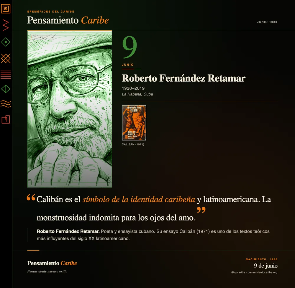 Efeméride: Roberto Fernández Retamar, 9 de junio de 1930. La Habana, Cuba. Poeta, ensayista y teórico cultural.