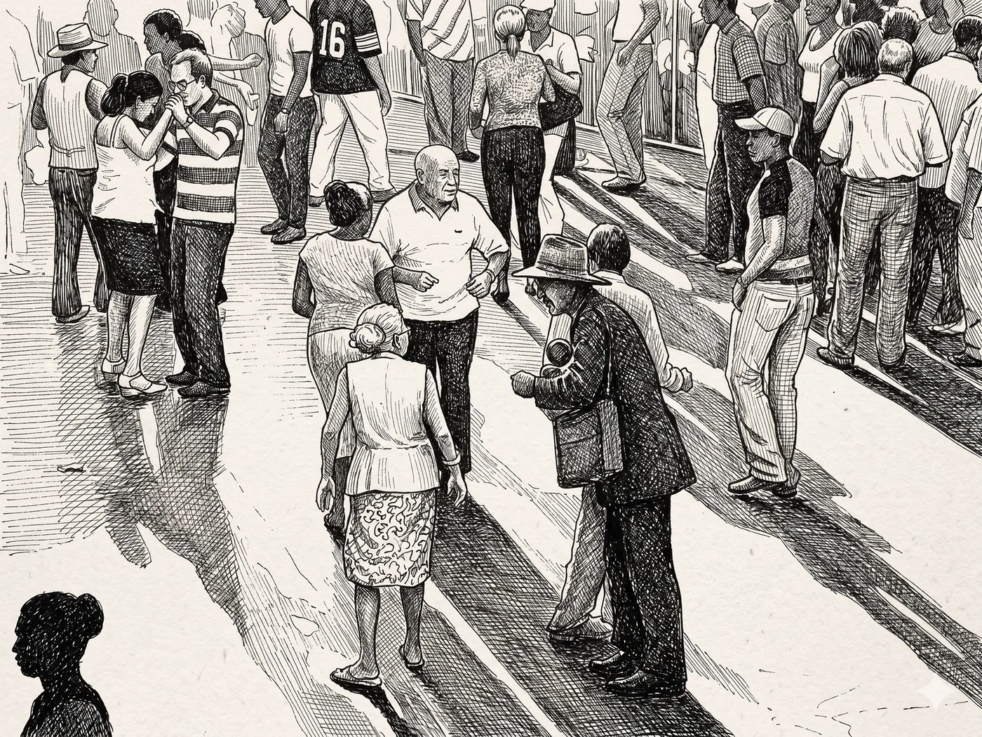 Goce: ilustración de una multitud en la calle